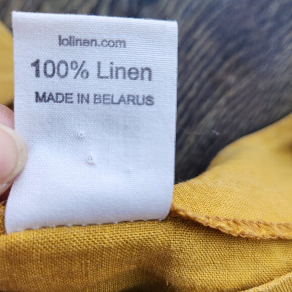 LO Len Ok 100% Linen Lagenlook Mini Shift Dress Half Sleeve Pocket Yellow - Picture 7 of 7